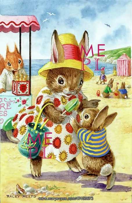 : At the Seaside - rabbit buying ice lolly : At the Seaside - rabbit buying ice lolly