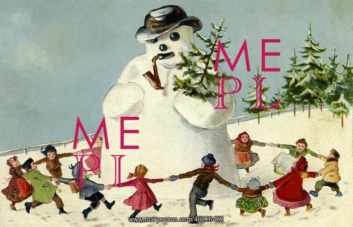  : seasons, winter, children dancing around a big