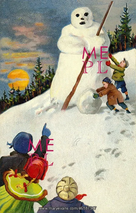  : seasons, winter, children dancing around a big