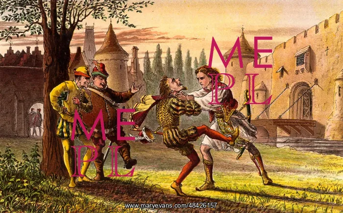 : Sebastian, attacking Sir Andrew Aguecheek. Illustration : Sebastian, attacking Sir Andrew Aguecheek. Illustration