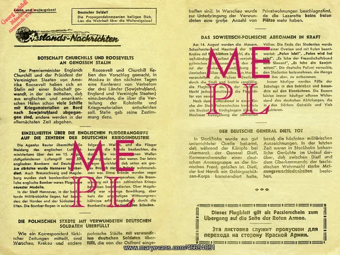 : Second World War / WWII, propaganda, Soviet leaflet : Second World War / WWII, propaganda, Soviet leaflet