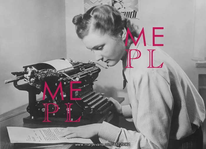 : Secretary with typewriter, before 1945 : Secretary with typewriter, before 1945