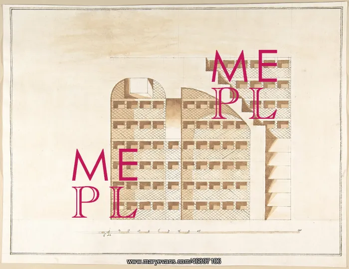 : Section of a Columbarium, 1710?27, Pen and brown : Section of a Columbarium, 1710?27, Pen and brown