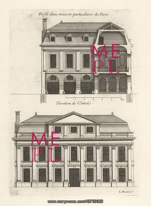 : Section of a grand house in Paris; elevation of the entrance : Section of a grand house in Paris; elevation of the entrance