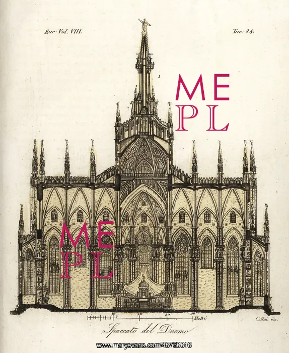 : Section through Milan Cathedral, 14th century : Section through Milan Cathedral, 14th century