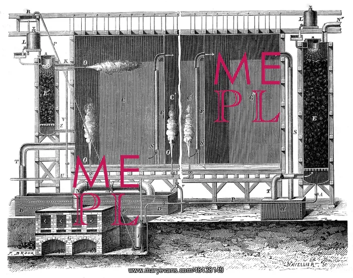 : Sectional view of Gay-Lussac's lead chambers and : Sectional view of Gay-Lussac's lead chambers and
