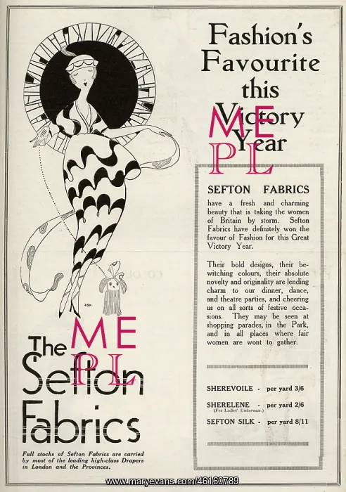 : Sefton Fabrics advertisement 1919 - Victory Year : Sefton Fabrics advertisement 1919 - Victory Year