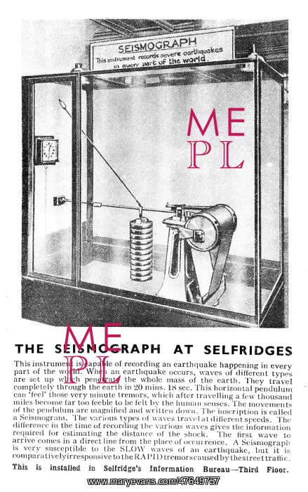 : Seismograph on display, Selfridge's, Oxford Street, London : Seismograph on display, Selfridge's, Oxford Street, London