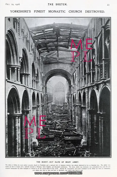 : Selby Abbey - burnt down 1906 : Selby Abbey - burnt down 1906