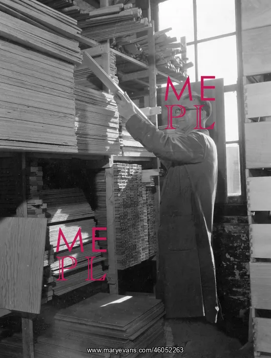 : Selecting timber at a cabinet makers, Shoreditch, London : Selecting timber at a cabinet makers, Shoreditch, London