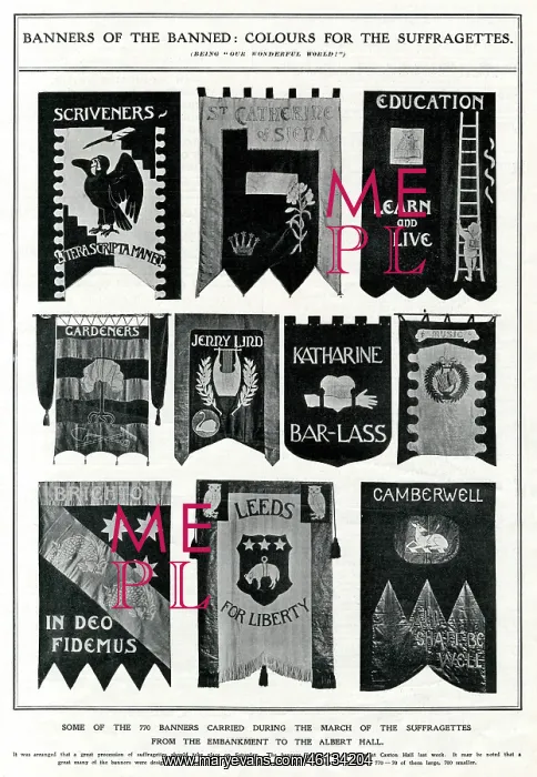 : Selection of suffragette banners 1908 : Selection of suffragette banners 1908