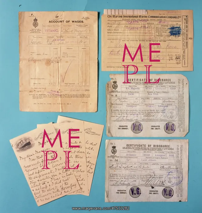 : Selection of Titanic paperwork : Selection of Titanic paperwork