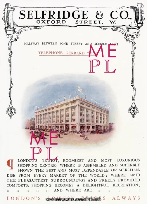 : Selfridges advertising insert, 1909 : Selfridges advertising insert, 1909