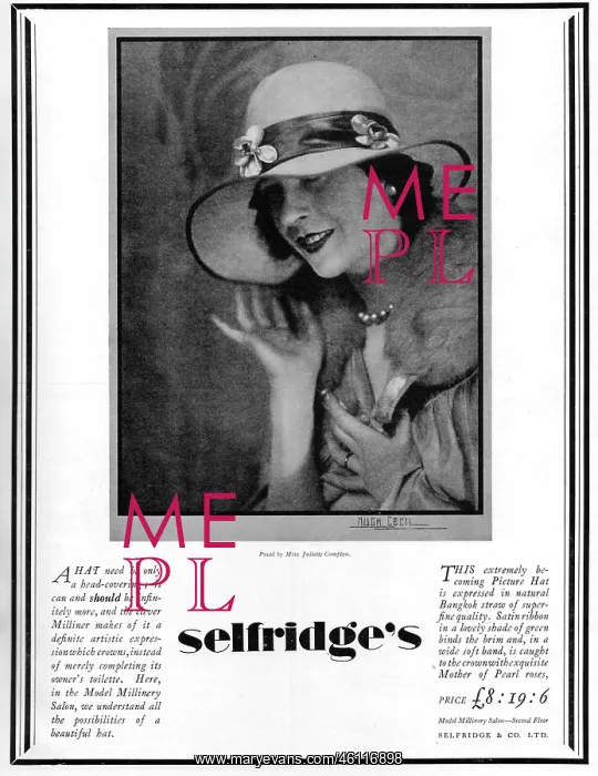 : Selfridge's Hat Advert, 1927 : Selfridge's Hat Advert, 1927