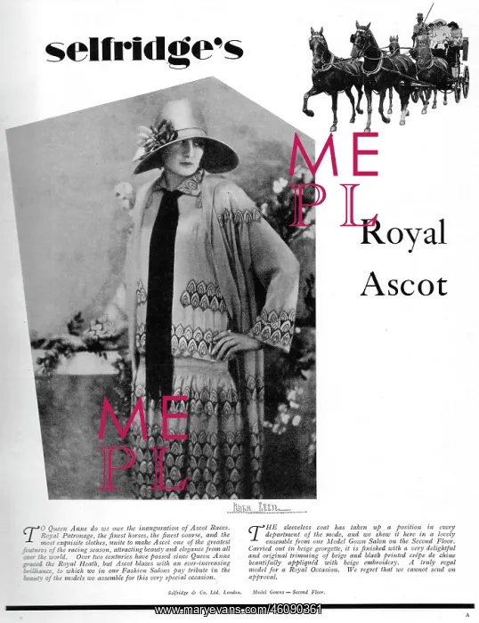 : Selfridge's Royal Ascot advert, 1927 : Selfridge's Royal Ascot advert, 1927