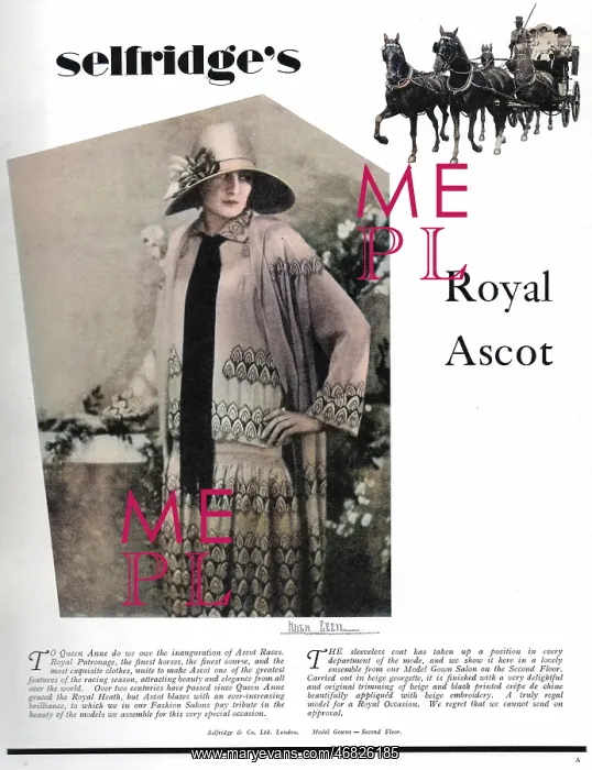 : Selfridge's Royal Ascot advert, 1927 : Selfridge's Royal Ascot advert, 1927