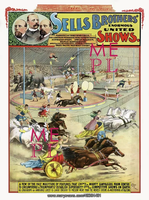 : Sells Brothers circus poster showing the inside : Sells Brothers circus poster showing the inside