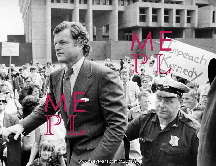 : Senator Edward Kennedy walking past an Impeach ? : Senator Edward Kennedy walking past an Impeach ?