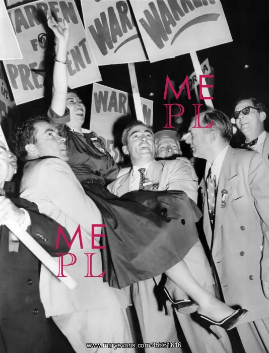  : Senator Richard Nixon enthusiastically joins ?