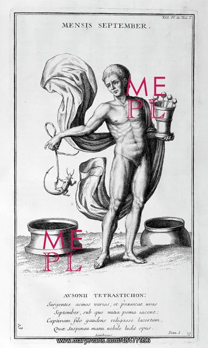 : September, depicted as a man sacrificing a lizard : September, depicted as a man sacrificing a lizard
