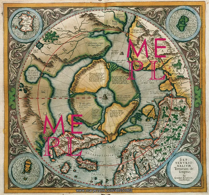 : Septentrionalium Terrarum descriptio, 1595, by Gerardus Merc : Septentrionalium Terrarum descriptio, 1595, by Gerardus Merc