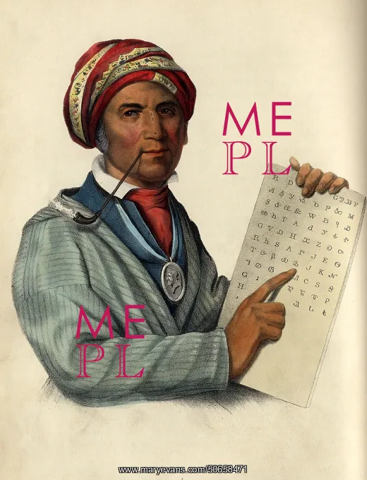 : Sequoyah with Cherokee Syllabary, 19th C : Sequoyah with Cherokee Syllabary, 19th C