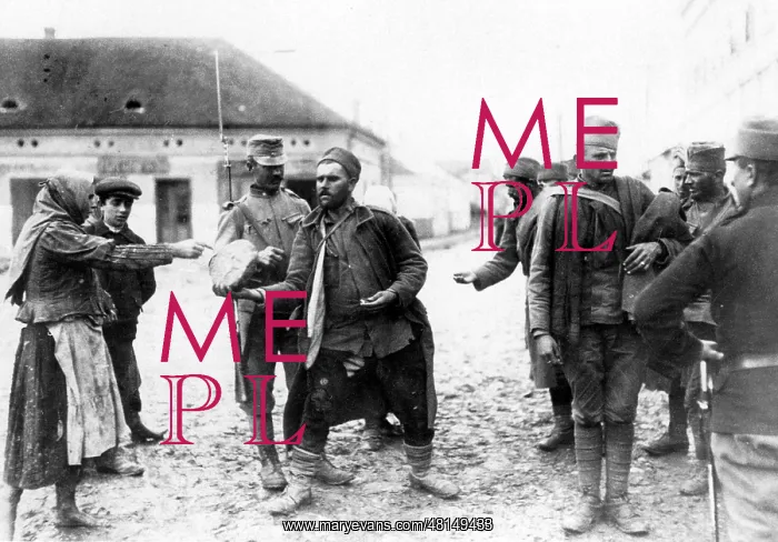 : Serb prisoners buy bread, 1915 : Serb prisoners buy bread, 1915