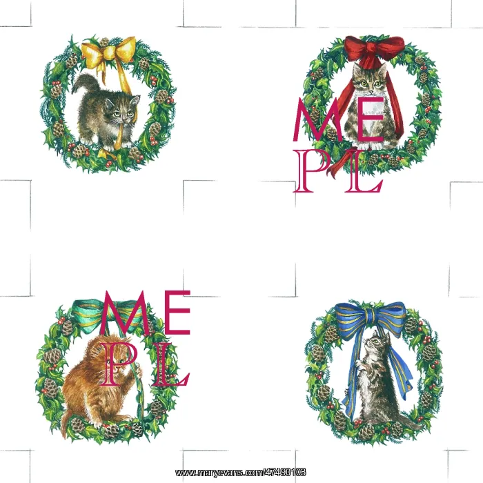 : Set of four Christmas gift tags - Kittens wreaths : Set of four Christmas gift tags - Kittens wreaths