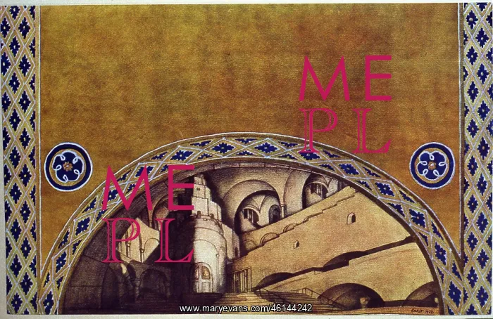 : Set design by Bakst, Saint Sebastien, vault scene : Set design by Bakst, Saint Sebastien, vault scene