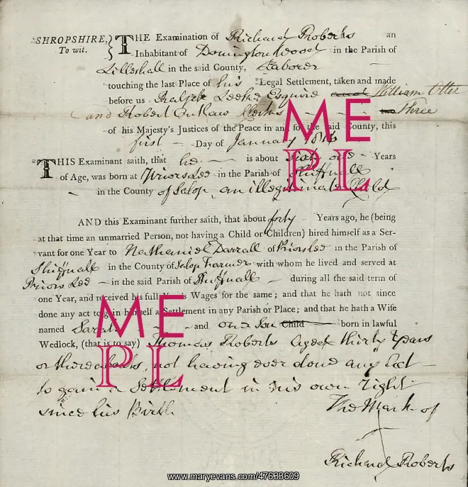 : Settlement Examination from Lilleshall, Shropshire : Settlement Examination from Lilleshall, Shropshire