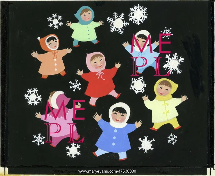 : Seven children with snowflakes : Seven children with snowflakes