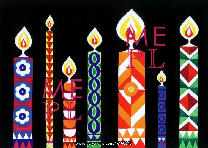 : Seven coloured patterned candles : Seven coloured patterned candles