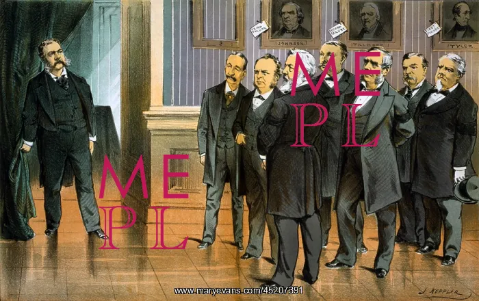 : Seven men looking at Pesident Chester A. ? : Seven men looking at Pesident Chester A. ?