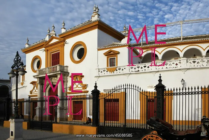 : Seville. Low angle view of the Plaza de Toros de la Real Maestranza de : Seville. Low angle view of the Plaza de Toros de la Real Maestranza de