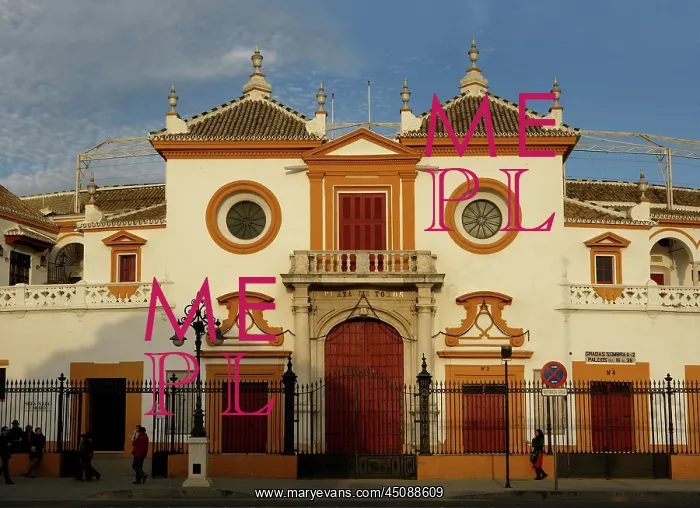 : Seville. Low angle view of the Plaza de Toros de la Real Maestranza de : Seville. Low angle view of the Plaza de Toros de la Real Maestranza de