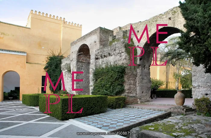 : Seville. Low angle view of Plaza de la Monteria and Patio de Leon : Seville. Low angle view of Plaza de la Monteria and Patio de Leon