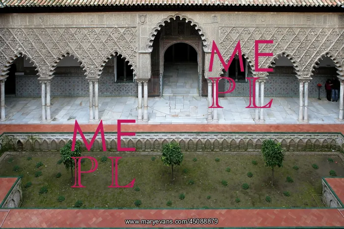: Seville. High angle view of Patio de las Doncellas : Seville. High angle view of Patio de las Doncellas