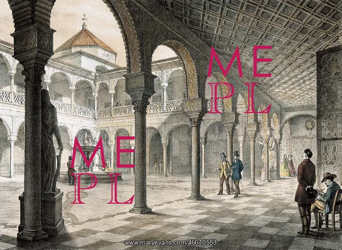  : Seville. Courtyard of the House of Pilate. Litography