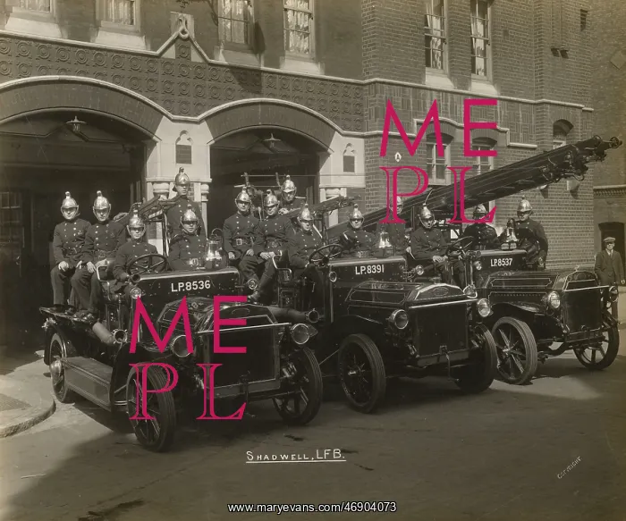 : Shadwell Fire Station crew and fire engines on display : Shadwell Fire Station crew and fire engines on display