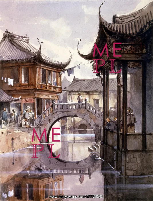 : Shanghai circa 1865. View of canal lined with : Shanghai circa 1865. View of canal lined with