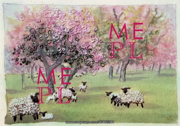 : Sheep and Cherry Blossom ? embroidery : Sheep and Cherry Blossom ? embroidery