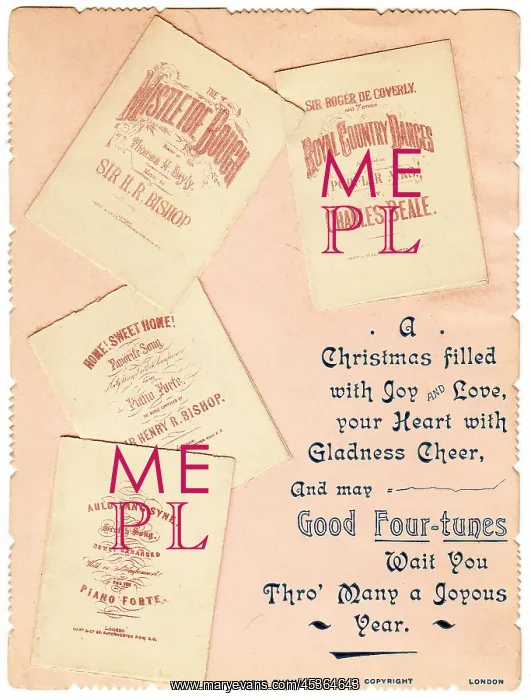 : Sheet music with comic verse on a Christmas card : Sheet music with comic verse on a Christmas card