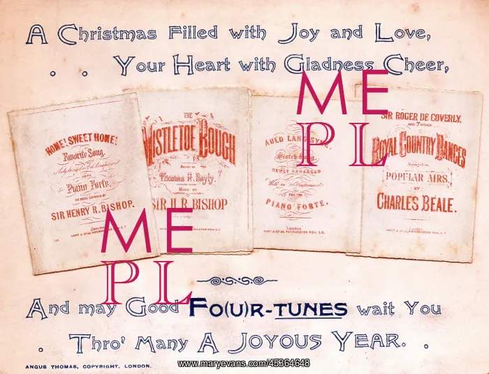 : Sheet music with comic verse on a Christmas card : Sheet music with comic verse on a Christmas card