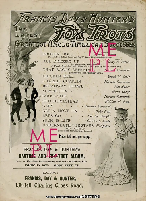 : Sheet music back cover, Francis, Day - Hunter : Sheet music back cover, Francis, Day - Hunter