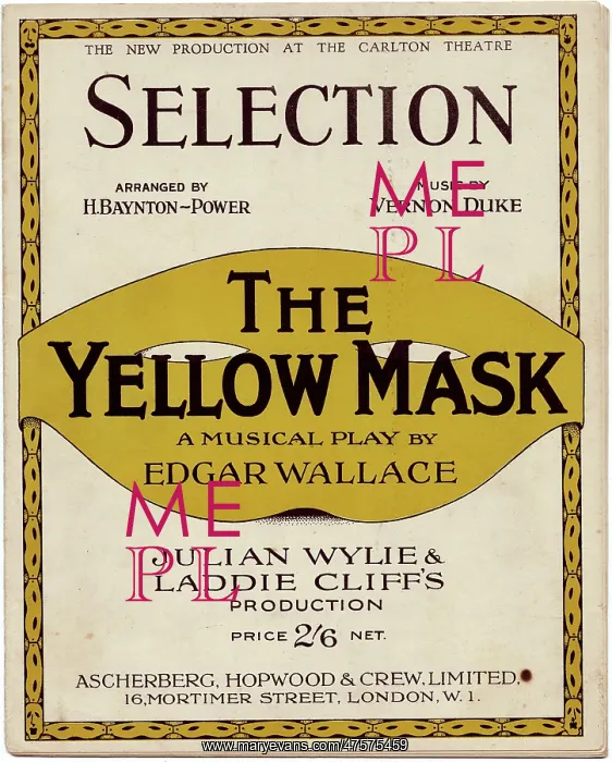 : Sheet music cover, Selection from The Yellow Mask : Sheet music cover, Selection from The Yellow Mask