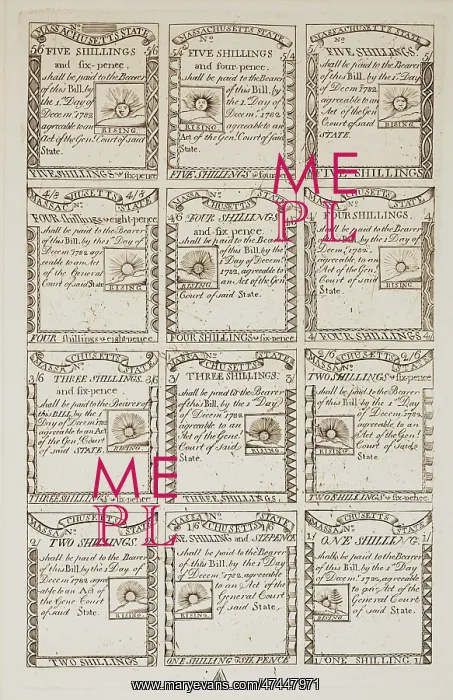  : Sheet of uncut Massachusetts currency