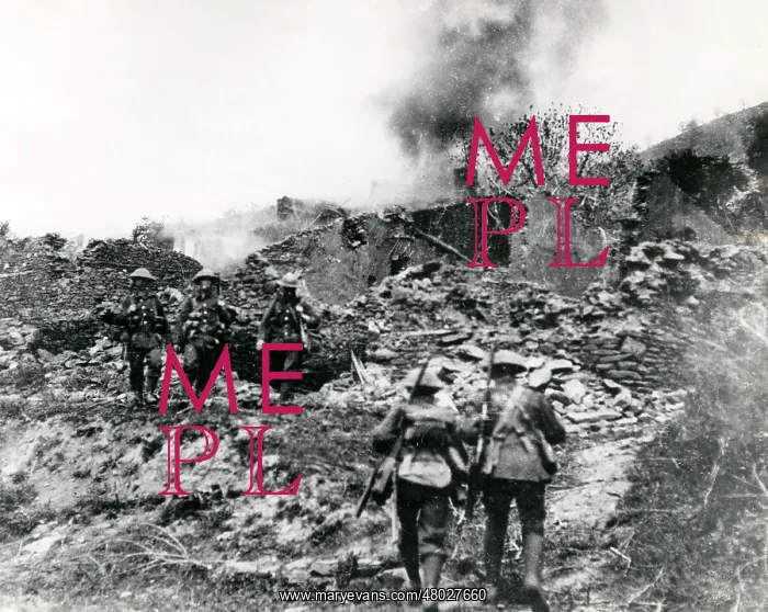 : Shelled village on Balkan Front, WW1 : Shelled village on Balkan Front, WW1