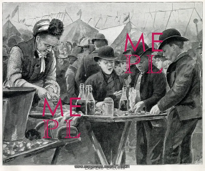 : Shellfish stall at fair, London : Shellfish stall at fair, London