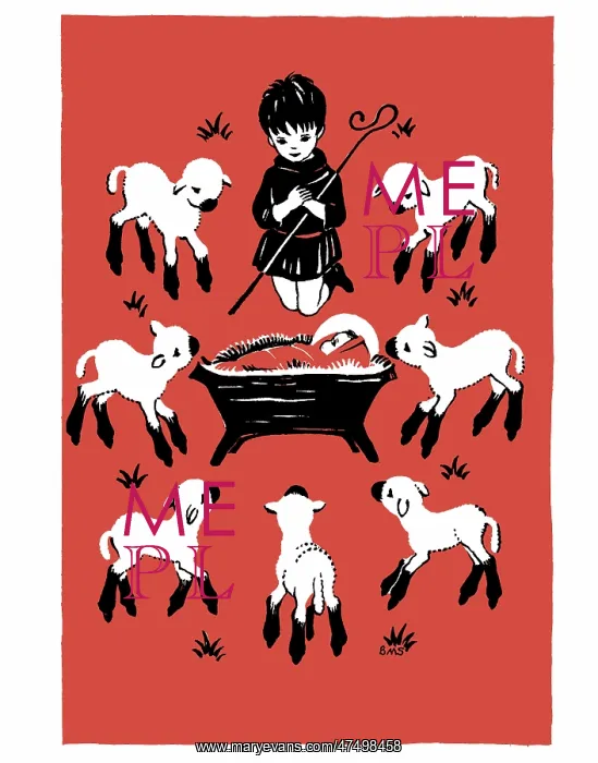 : Shepherd boy beside crib with lambs around : Shepherd boy beside crib with lambs around