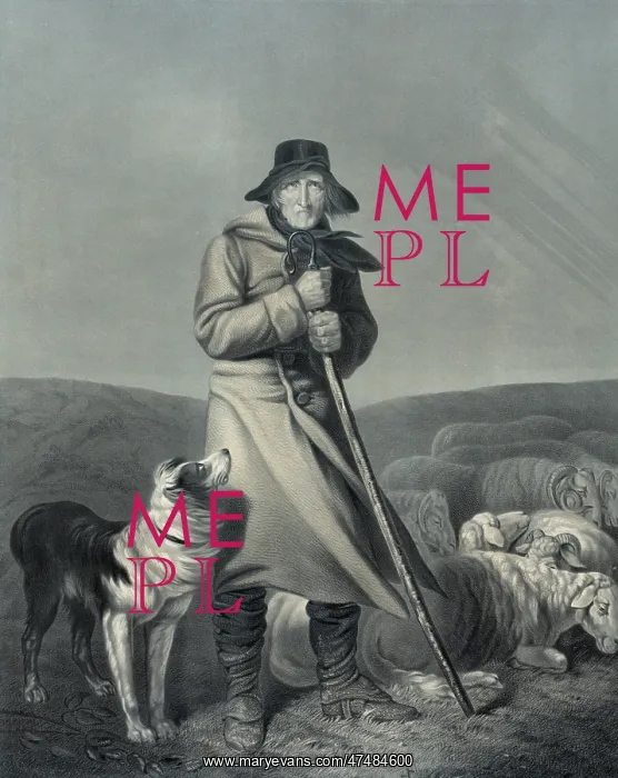  : Shepherd with sheep and dog. Resignation